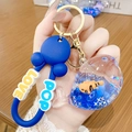 Whale liquid keychain with blue glitter and orange fish charm in whale shape - Ocean Heart Blue Whale - Little Goldfish / Individually Wrapped in OPP Bag