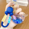 Blue Mickey strap and whale liquid glitter keychain with purple fish inside - Ocean Heart Blue Whale - Purple Dolphin / Individually Wrapped in OPP Bag