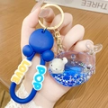 Blue whale shaped oil keychain with polar bear inside and silicone strap charm - Ocean Heart Blue Whale - Beluga Whale / Individually Wrapped in OPP Bag