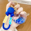 Blue whale liquid quicksand keychain with pink dolphin and silicone wrist strap - Ocean Heart Blue Whale - Pink Dolphin / Individually Wrapped in OPP Bag