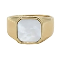 Minimalistische gouden zegelring met een achthoekige parelmoer inleg voor dames - US 7 / Goud Vierkant Witte Schelp
