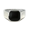 Minimalistische zilveren ring met vierkante zwarte inleg, chique vingerring dames - US 7 / Zilver Vierkant Zwart Emaille