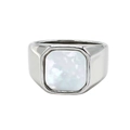 Minimalistische zilveren ring met vierkante witte parelmoer inleg en gepolijst - US 9 / Zilver Vierkant Witte Schelp