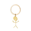 Llavero divertido de monigote dorado con gesto de dedo medio y cara sonriente - Figura de Palo Dorado
