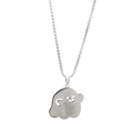 Cute ghost pendant necklace with box chain in silver stainless steel for Halloween style - Smiling Ghost Pendant