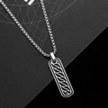 Men's silver stainless steel box chain necklace with a rectangle hollow leaf pendant - Black Stripe