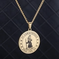 Gouden Sint-Christoffel ketting met ronde medaillon hanger en roestvrijstalen koordketting - Goud