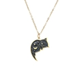 Cute black enamel cat pendant necklace with gold moon and star details for women - Black Moon Cat