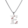 Silver stainless steel baseball letter E necklace with red stitching details - Steel E / Pearl-Style Link Chain