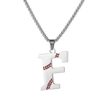 Letter F stainless steel necklace with red enamel details and polished silver chain - Steel F / Pearl-Style Link Chain