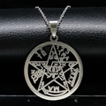 Zilveren roestvrijstalen halsketting met hol pentagram-hanger en gravure - Zilver