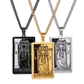 Detailed view of tarot necklaces in black, gold, and silver showing The High Priestess motif - The High Priestess / Silver