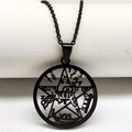 Zwarte roestvrijstalen ketting met pentagram hanger en mystieke cirkelvormige gravures - Zwart