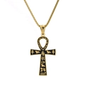 Vintage gold plated stainless steel Egyptian Ankh cross necklace with black enamel detail - Gold (Pendant Only)
