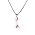 Hip hop stainless steel necklace with red baseball pattern letter I pendant and chain - Steel I / Pearl-Style Link Chain