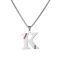 Hip hop stainless steel letter K pendant necklace with red baseball stitching pattern - Steel K / Pearl-Style Link Chain