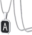 Minimalistische zwarte roestvrijstalen ketting met zilveren letter A hanger op een boxketting - Letter A