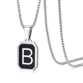 Polished stainless steel octagon pendant featuring a black letter B on a box chain - Letter B