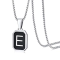 Modern stainless steel necklace with black square pendant featuring capital letter E - Letter E