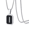 Zilveren boxketting met zwarte rechthoekige letter I hanger voor heren en voor dames - Letter I