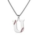 Hip-hop stainless steel necklace with red-stitched baseball letter U pendant - Steel U / Pearl-Style Link Chain