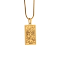 Detail of gold Aries constellation pendant with ram engraving and sleek snake chain - Aries