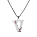 Letter V baseball pendant necklace in silver stainless steel with red enamel stitching - Steel V / Pearl-Style Link Chain