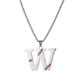 Hip hop stainless steel necklace featuring letter W pendant with red baseball stitching - Steel W / Pearl-Style Link Chain