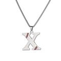 Hip hop stainless steel necklace with baseball texture letter X pendant in silver finish - Steel X / Pearl-Style Link Chain