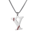 Hip hop silver stainless steel letter Y pendant with red baseball stitch pattern - Steel Y / Pearl-Style Link Chain