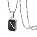 Unisex roestvrijstalen ketting met achthoekige hanger en zilveren letter N op zwart - Letter N