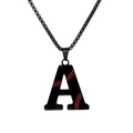 Hip hop black stainless steel initial A necklace with red baseball stitch details - Black A / Pearl-Style Link Chain