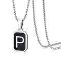 Roestvrijstalen ketting met een zwarte achthoekige hanger en zilveren letter P decor - Letter P