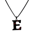 Hip hop black stainless steel necklace with red baseball stitch letter E pendant - Black Style E / Pearl-Style Link Chain