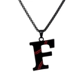 Hip hop black stainless steel necklace with letter F pendant and red textured details - Black F / Pearl-Style Link Chain