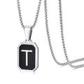 Heren roestvrijstalen box-ketting halsketting met zwarte vierkante letter T hanger - Letter T