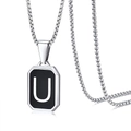 Roestvrijstalen herenketting met zwarte vierkante hanger en witte hoofdletter U erop - Letter U