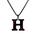 Hip hop style black metal letter H necklace with red baseball stitching detail - Black H / Pearl-Style Link Chain