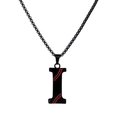 Hip hop black stainless steel necklace with letter I pendant and baseball stitch detail - Black I / Pearl-Style Link Chain