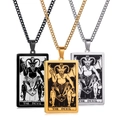 Tres collares de cartas del tarot en negro, dorado y plateado con el motivo El Diablo - El Diablo