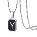 Zilveren roestvrijstalen ketting met zwarte vierkante hanger en letter Y - Letter Y