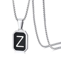 Zilveren roestvrijstalen boxketting met zwarte rechthoekige hanger en letter Z - Letter Z