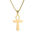 Polierter goldener Ankh-Kreuzanhänger mit passender goldener Gliederkette für Damen - Polierter Glatter Stil / Gold