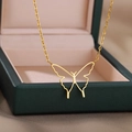 Elegant hollow butterfly necklace in gold-plated stainless steel for women with fine chain - Gold