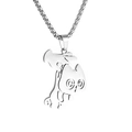 Minimalist silver-tone stainless steel necklace with a cute dangling cartoon cat pendant - Lifted Cat Style / 60cm Pearl Chain