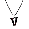 Hip-hop style stainless steel necklace featuring a black letter V pendant with red patterns - Black V / Pearl-Style Link Chain
