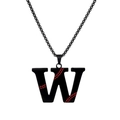 Hip hop black baseball letter W pendant necklace with red stitching detail and box chain - Black W / Pearl-Style Link Chain