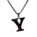 Hip hop black stainless steel necklace featuring a red stitched baseball style Y letter - Black Y / Pearl-Style Link Chain