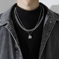 Collier double couche en acier titane avec pendentif lettre D gothique pour hommes - Style D (2 Chaînes + Pendentif) / Lettre D