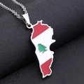 Collar de acero inoxidable con mapa del Líbano, colores de bandera y símbolo del cedro - Color acero